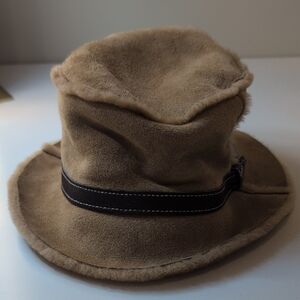 Coach Tan Suede Hat with Black Leather Band